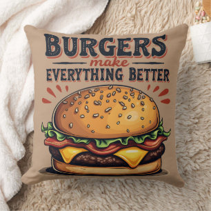 Retro Burger Lover Vintage Typography Food Art Cushion
