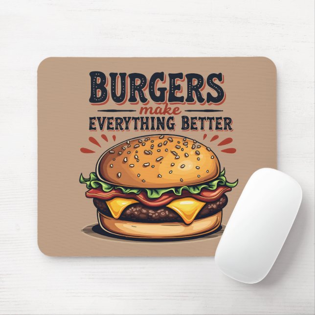 Retro Burger Lover Vintage Typography Food Art Mouse Pad (With Mouse)