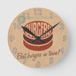 Retro Burger Round Clock