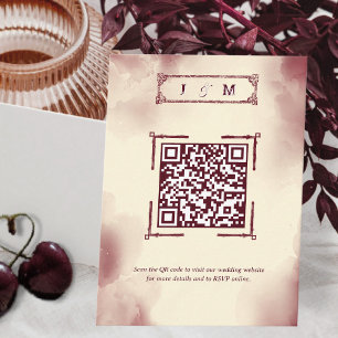 Retro Burgundy and Ivory Wedding Website QR Code Enclosure Card