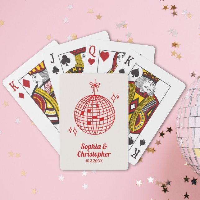 Retro Burgundy Red Disco Ball Wedding Personalised Playing Cards (Retro Burgundy Red Disco Ball Wedding Personalized Playing Cards
)