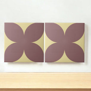 Retro Burgundy Yellow Floral Petal Mid Century Ceramic Tile