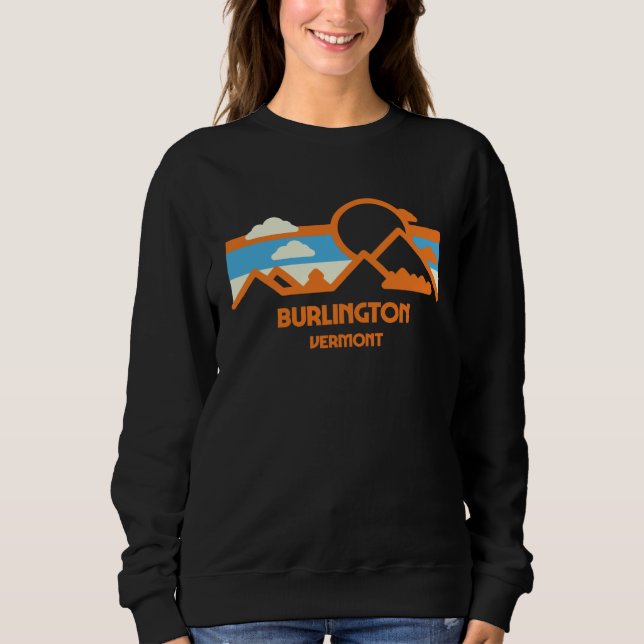Retro Burlington Vermont Mountain Range Sunset Sweatshirt (Front)