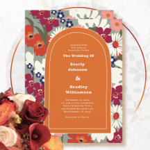  Retro Burnt Orange Bold Floral Boho Wedding