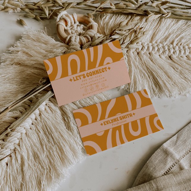 Retro Burnt Orange Terracotta Boho Groovy Unique Business Card (Creator Uploaded)
