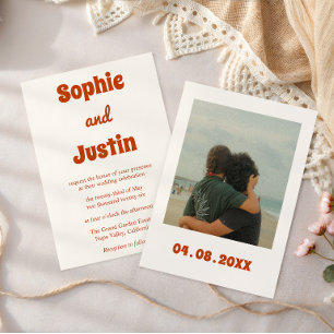 Retro Burnt Orange Typography Wedding Invitation