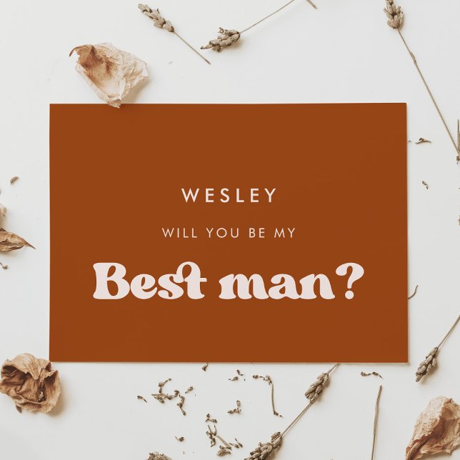 Retro burnt orange Will you be my best man card (Creator Uploaded)