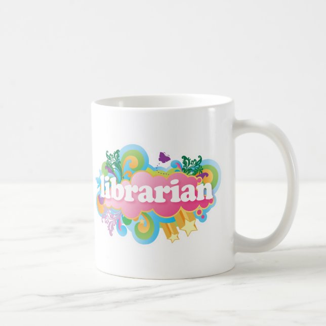 Retro Burst Colourful Librarian Gift Coffee Mug (Right)