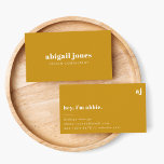 Retro Business Card | Trendy Earthy Mustard Yellow<br><div class="desc">A simple, stylish custom business card design featuring vintage retro typography on a earthy mustard yellow background. This trendy, informal design combines personality and charm with a clean, professional feel. The layout includes space for your monogram and nickname with the playful line “hey, I’m (your name)” for a fun, approachable...</div>