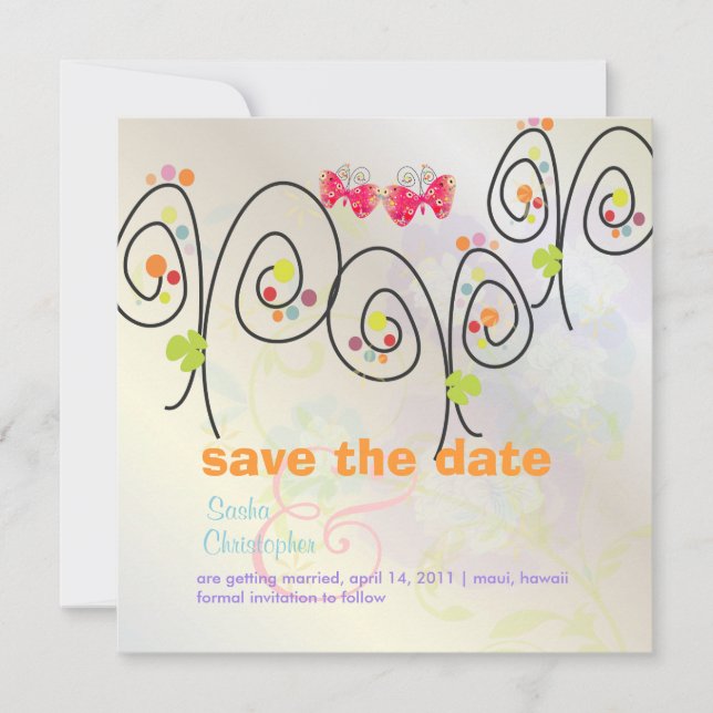 Retro Butterflies + Spring Bouquet/ Save the Date (Front)