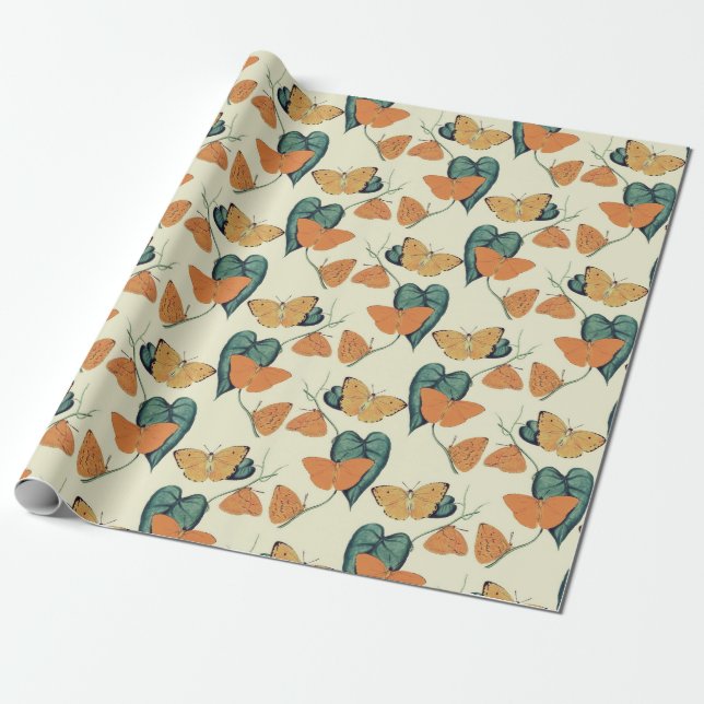 Retro butterflies wrapping paper (Unrolled)