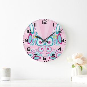 Retro Butterfly Abstract Pop Art  Large Clock
