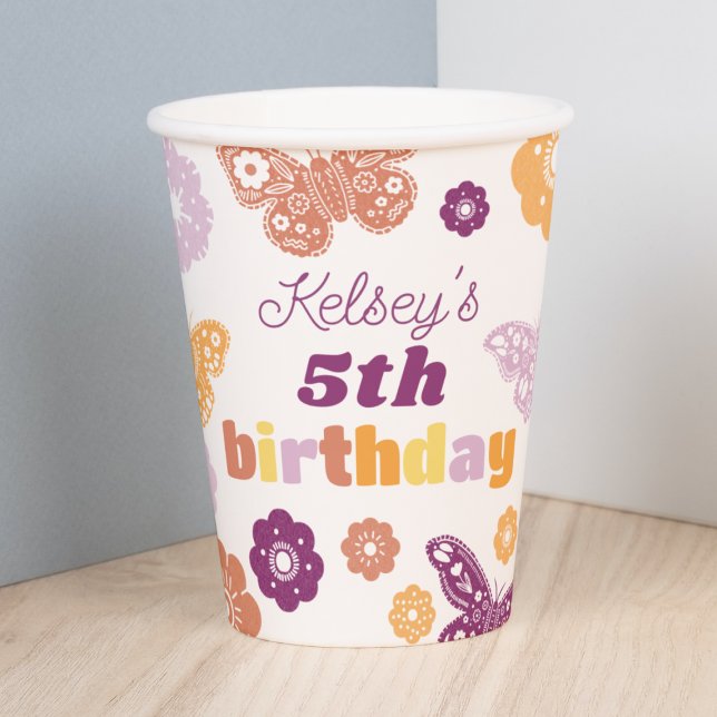 Retro Butterfly Birthday Party Cups (Personalized Butterfly Birthday Party Cup)