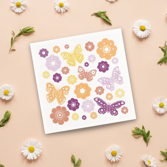 Retro Butterfly Birthday Party Napkin (Retro Butterfly Party Napkins)