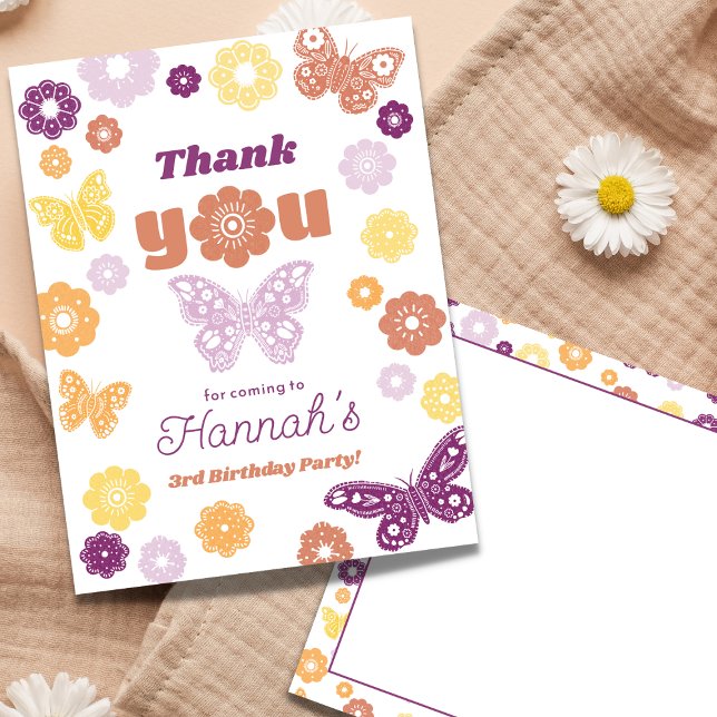 Retro Butterfly Birthday Thank You Postcard (Retro Butterfly Birthday Thank You Postcard)