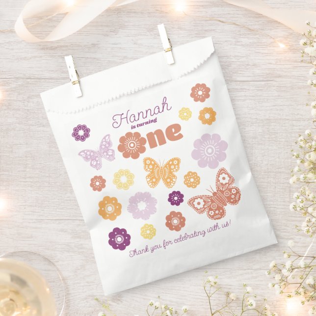 Retro Butterfly First Birthday Favour Bag (Clipped)