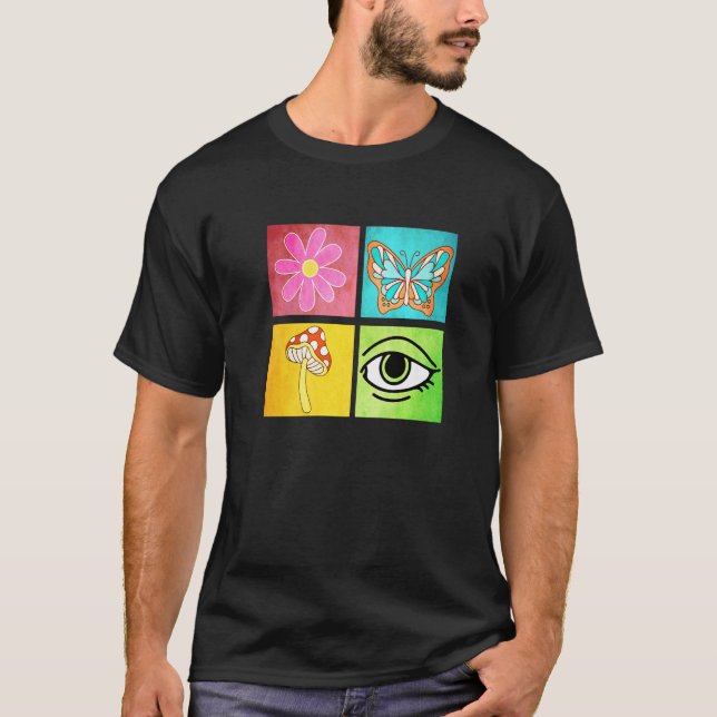 Retro Butterfly Groovy Daisy Flower Mushroom Eye T T-Shirt (Front)