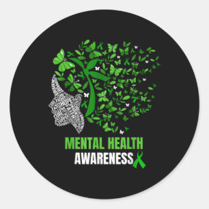 Retro Butterfly Mental Health S Awareness Women Gi Classic Round Sticker