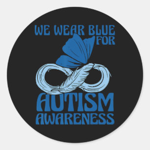Retro Butterfly Wear Blue For Autism Awareness Classic Round Sticker