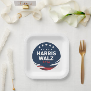 Retro Button Election for Democrats Harris Waltz  Paper Plate