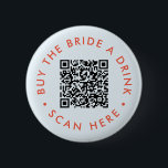 Retro Buy the Bride a Drink Bachelorette Party QR  6 Cm Round Badge<br><div class="desc">Bring a modern touch to the bride's bachelorette celebration with this Retro Buy the Bride a Drink Bachelorette Party QR Button. This button seamlessly blends vintage aesthetics with a contemporary twist, showcasing a stylish blue design and a customisable QR code. Capture the essence of retro vibes with a modern edge,...</div>