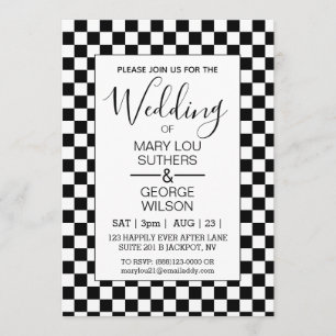 Retro BW Chequered Wedding Invitation