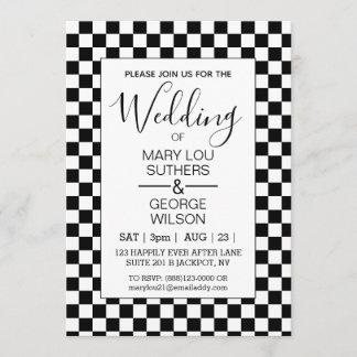 Retro BW Chequered Wedding Invitation