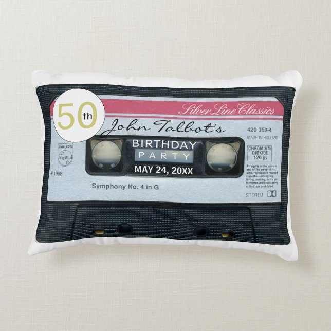 Retro C Audiotape Cassette 50th Birthday A Pillow (Back)