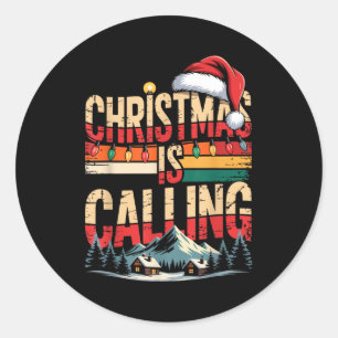 Retro Cabin Snowy Christmas Calling Lights Holiday Classic Round Sticker