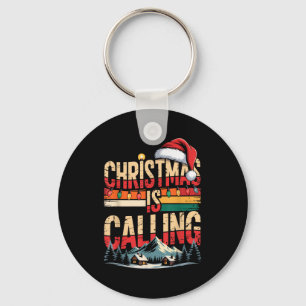 Retro Cabin Snowy Christmas Calling Lights Holiday Key Ring