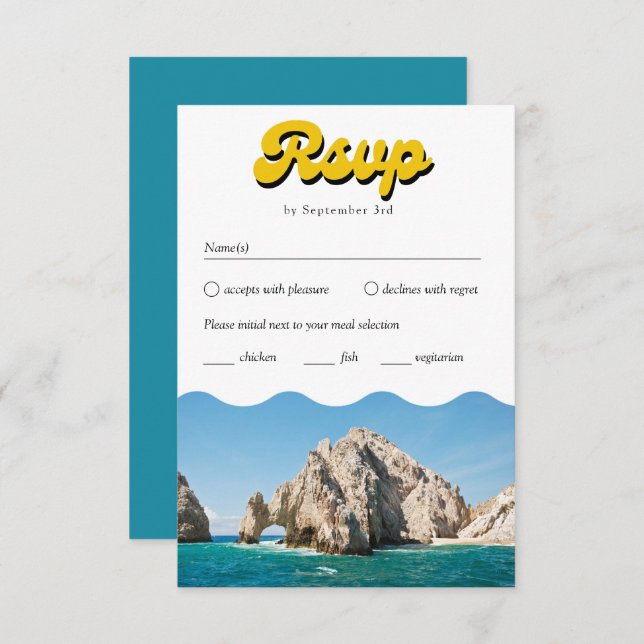 Retro Cabo Wedding Traditional RSVP Meal Option Enclosure Card (Front/Back)