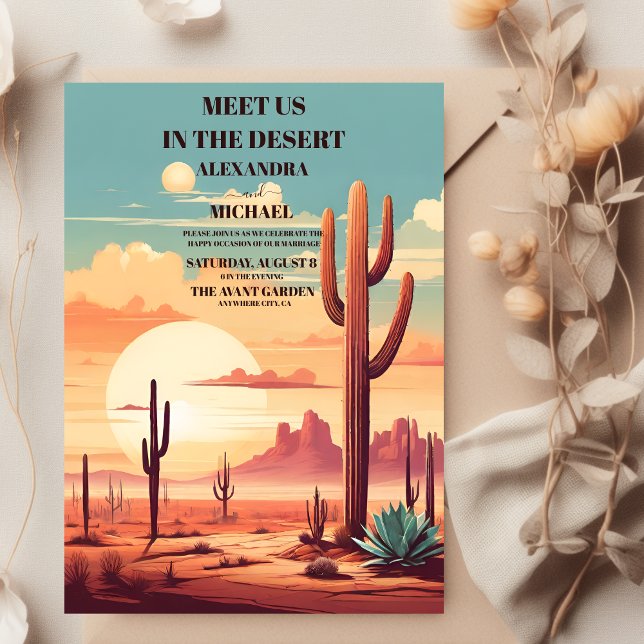 Retro Cactus Desert Landscape Wedding Invitation (Creator Uploaded)