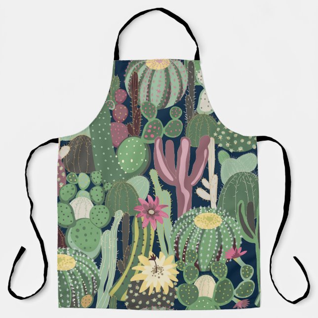 Retro Cactus Design: Seamless Fabric Texture Apron (Front)