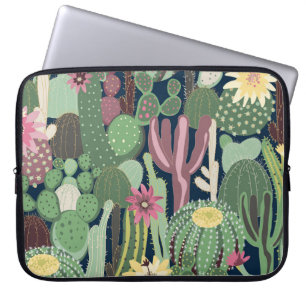 Retro Cactus Design: Seamless Fabric Texture Laptop Sleeve