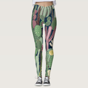 Retro Cactus Design: Seamless Fabric Texture Leggings