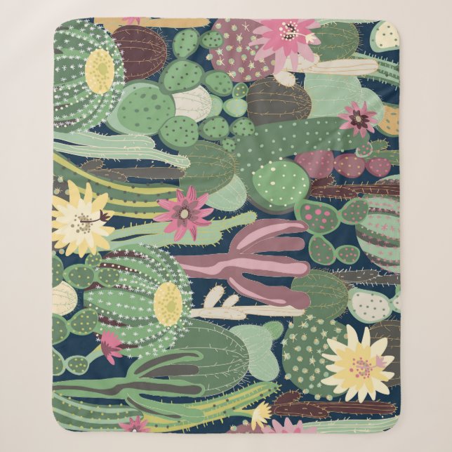 Retro Cactus Design: Seamless Fabric Texture Sherpa Blanket (Front)