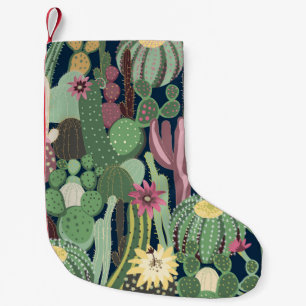Retro Cactus Design: Seamless Fabric Texture Small Christmas Stocking