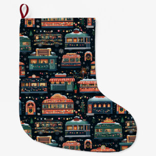 Retro Café Christmas Mantel Nights Large Christmas Stocking
