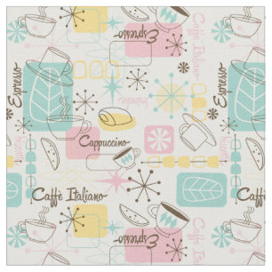Retro Cafe Italiano Print ,Mid Century Modern Fabric