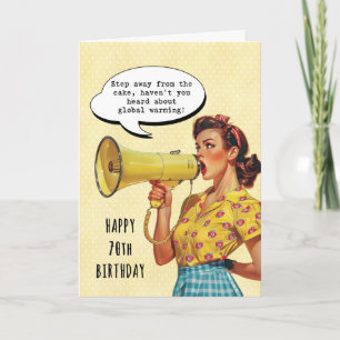 retro cake and global warming 70th birthday card