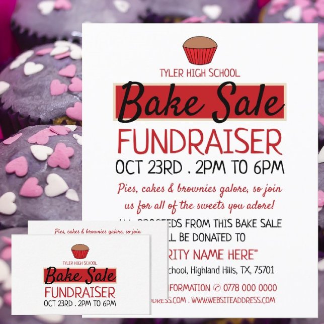 Retro Cake Design, Charity Bake Sale Event Advert Business Card (Creator Uploaded)