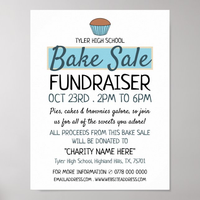 Retro Cake Design, Charity Bake Sale Event Advert Poster (Front)