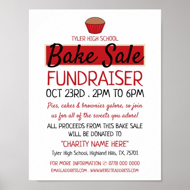 Retro Cake Design, Charity Bake Sale Event Advert Poster (Front)