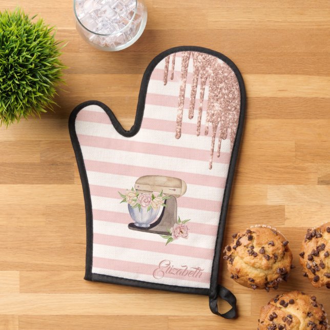 Retro Cake Mixer,Glitter Drips, Stripes Oven Mitt (Top down)