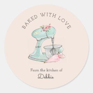 Retro Cake mixer Pink Classic Round Sticker