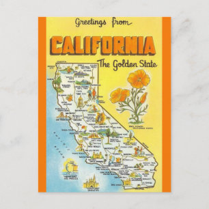 Retro Calfornia State Map  Postcard