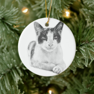 Retro Calico Halftone Ceramic Ornament