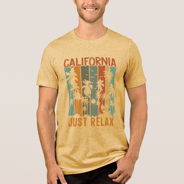 Retro California Just Relax Palm Trees Sunset Vint Tri-Blend Shirt (Front)
