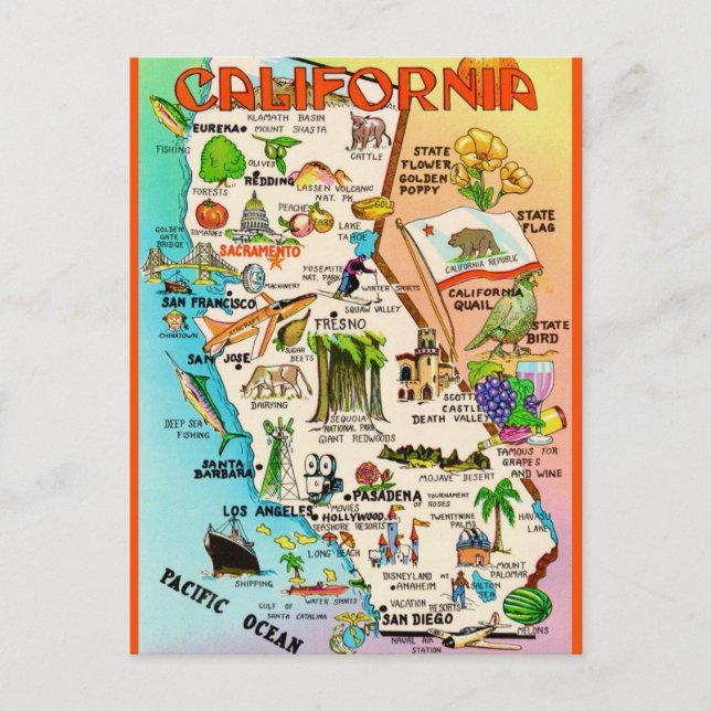 Retro California Map Postcard (Front)