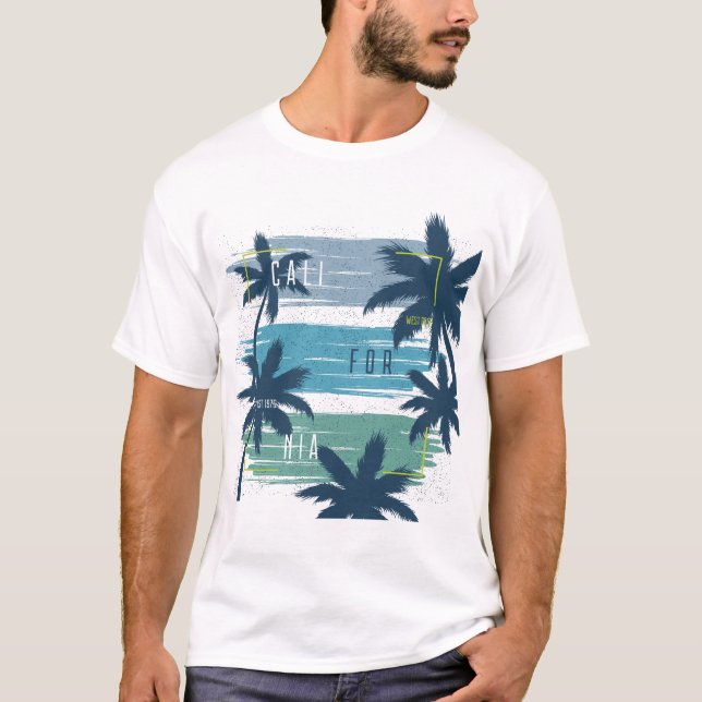 Retro California Palm Tree– Beach Sunset Aesthetic T-Shirt (Front)